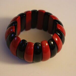 Marion Godart Paris Wide Stretch Bracelet Christmas Red and Black 1.5" Wide